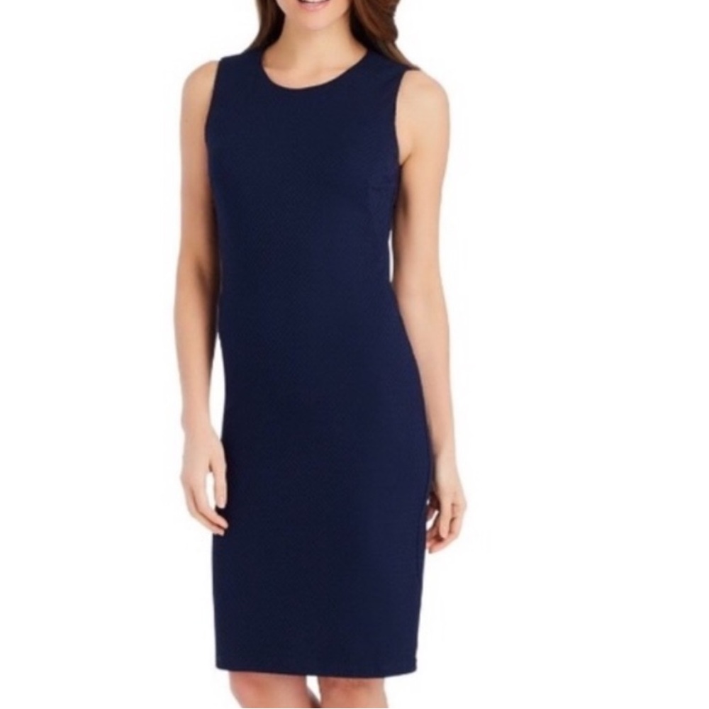 J. McLaughlin Navy Sleeveless Textured Catalina Sophia Sheath Dress